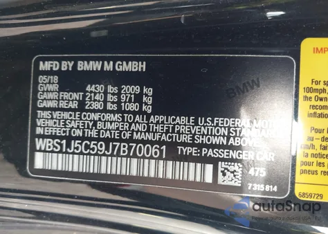 2018 BMW M2 from USA, damaged, VIN WBS1J5C59J7B70061